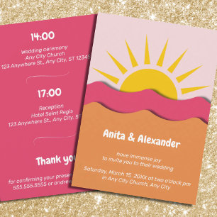 Summer Vibrant Pink Orange Sun Wedding Invitation