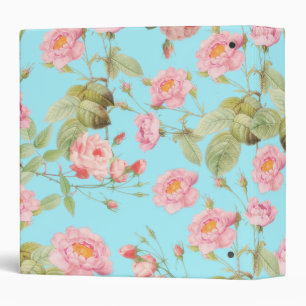 Summer Victorian Vintage Roses Pattern on Teal Binder
