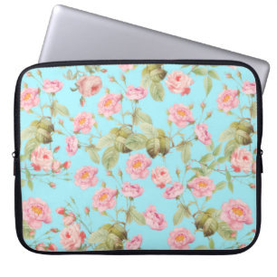 Summer Victorian Vintage Roses Pattern on Teal Laptop Sleeve