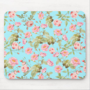 Summer Victorian Vintage Roses Pattern on Teal Mouse Pad