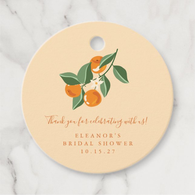 Summer Vintage Oranges Boho Custom Bridal Shower   Favour Tags (Front)
