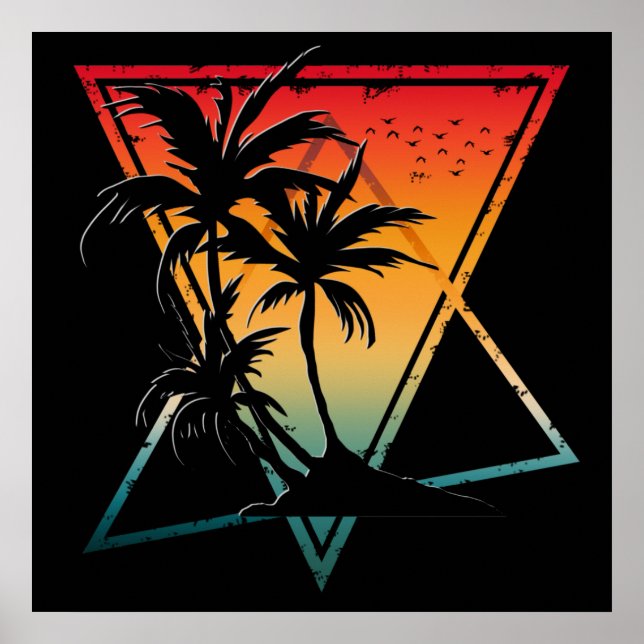 summer vintage palm trees retro sunset   poster (Front)