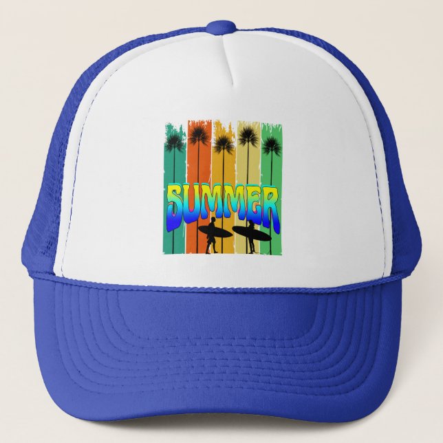 SUMMER VINTAGE PALM TREES TRUCKER HAT (Front)