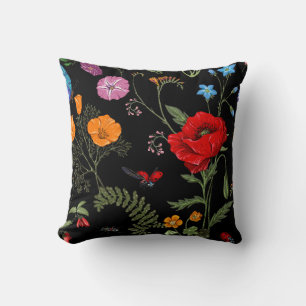 Summer vintage seamless pattern. Botanical wallpap Throw Pillow