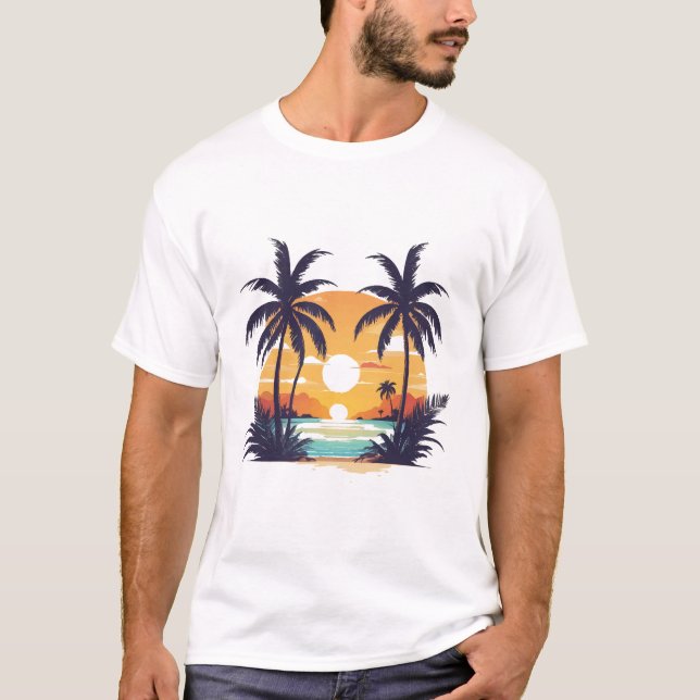 Summer vintage T-Shirt beach with coconut trees (Front)