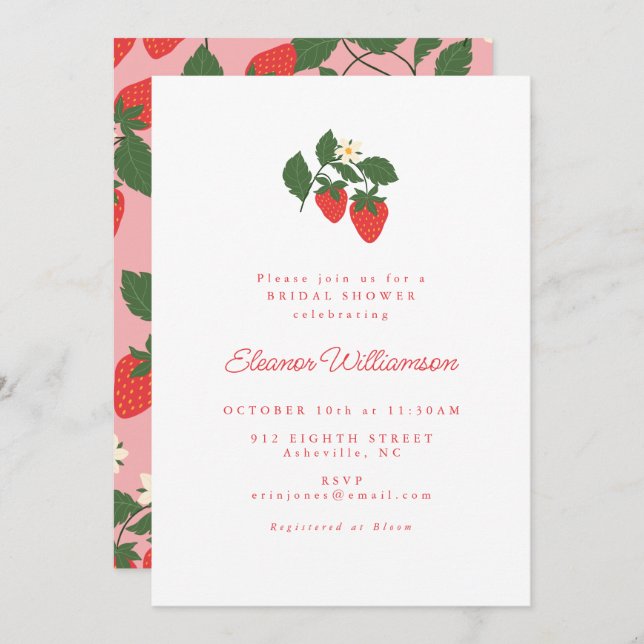 Summer Vintage White Strawberry Boho Bridal Shower Invitation (Front/Back)