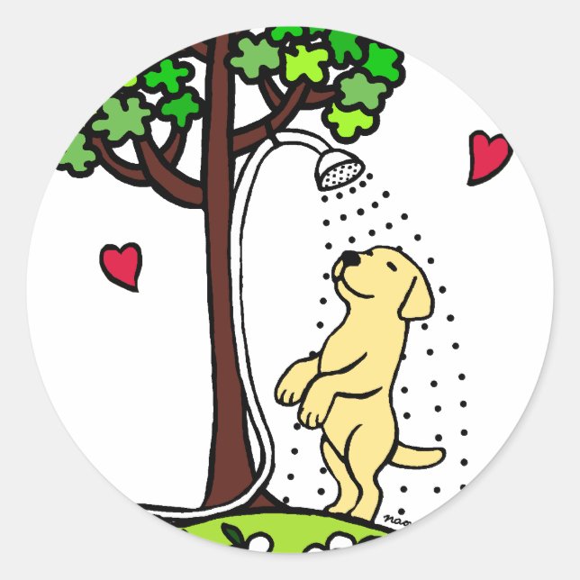 Summer Water Fun Yellow Labrador Cartoon Classic Round Sticker (Front)
