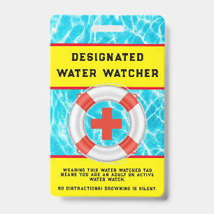 Summer Water Pool Safety Lifeguard Water Watcher Badge