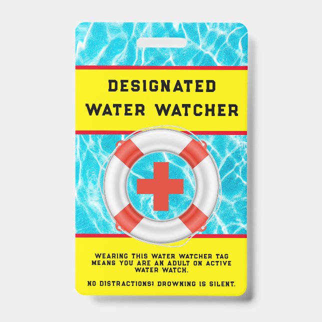 Summer Water Pool Safety Lifeguard Water Watcher Badge (Front)
