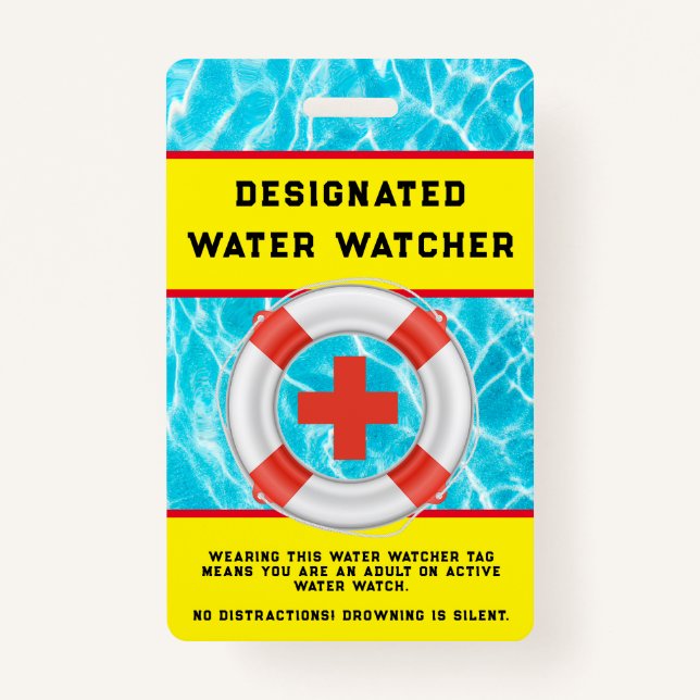 Summer Water Pool Safety Lifeguard Water Watcher Badge (Front)