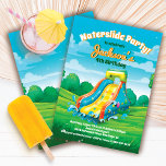 Summer Water slide Pool birthday party Invitation<br><div class="desc">Waterslide Pool birthday party invitation with a colourful inflatable water slide, water splashes, on a sunny day with green grass.To make more changes go to Personalize this template. On the bottom you’ll see “Want to customize this design even further? Click on the EDIT using Design tool. From there you can...</div>
