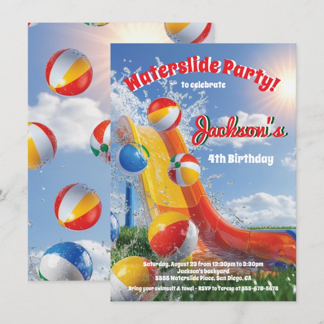Summer Water slide Pool birthday party Invitation (Front/Back)