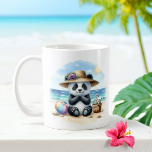 Summer Watercolor Baby Panda on the beach Coffee Mug