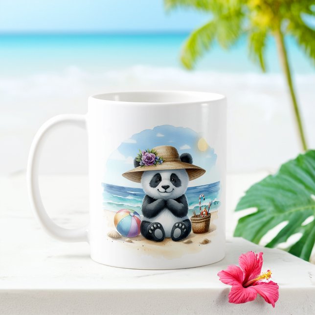 Summer Watercolor Baby Panda on the beach Coffee Mug (Creator Uploaded)