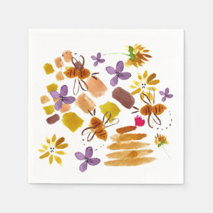 Summer Watercolor Bee and Brush Strokes Napkin