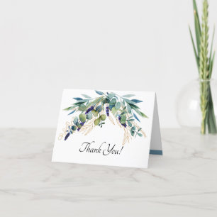 Summer Watercolor Blue and Green Floral Wedding Thank You Card