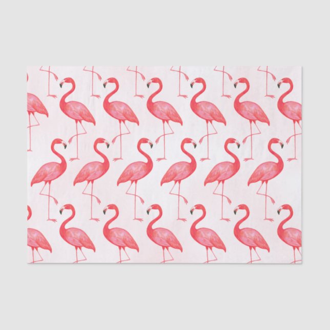 Summer Watercolor Bright Pink Flamingo Pattern Tissue Paper (Front)