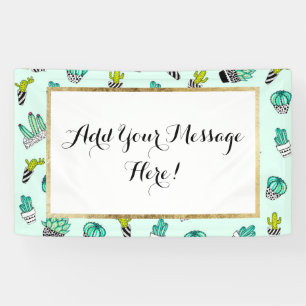 Summer Watercolor Cactus Black and White Pots Banner