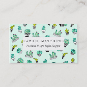 Summer Watercolor Cactus Black and White Pots Business Card