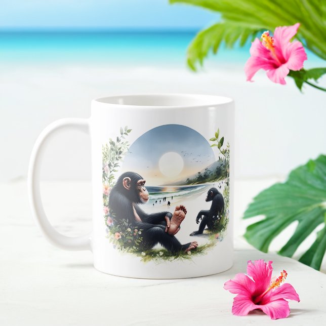 Summer Watercolor Chimpanzees on the beach Coffee Mug (Creator Uploaded)