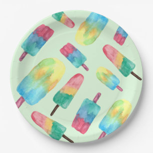 Summer Watercolor Colourful Popsicles Paper Plate