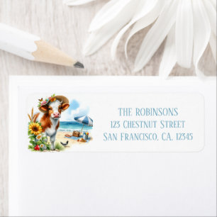 Summer Watercolor Cow on the beach