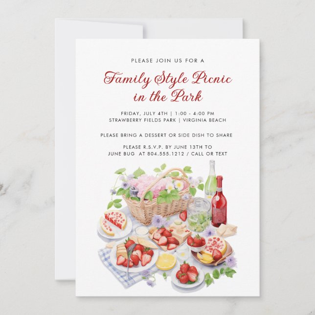 Summer Watercolor Family Style Picnic Reunion  Invitation (Front)