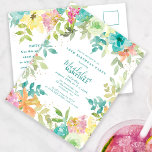 Summer Watercolor Floral 18th Birthday Invitation Postcard<br><div class="desc">New for Summer 2024. Modern and colourful summer floral watercolor features pink, turquoise blue, yellow and orange flowers. They form rustic, boho chic, botanical frame around your birthday party details. This item is part of the Summer Watercolor Floral collection. It contains professionally designed invitation templates, welcome signs and party decorations....</div>