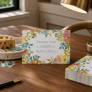 Summer Watercolor Floral 90th Birthday Thank You Card