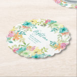 Summer Watercolor Floral Custom 18th Birthday Paper Coaster<br><div class="desc">New for Summer 2024. Modern and colourful summer floral watercolor features pink,  turquoise blue,  yellow and orange flowers. They form rustic,  boho chic,  botanical frame around your birthday wishes. This item is part of the Summer Watercolor Floral collection. It contains professionally designed invitation templates,  welcome signs and party decorations.</div>