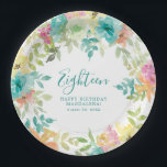 Summer Watercolor Floral Custom 18th Birthday Paper Plate<br><div class="desc">New for Summer 2024. Modern and colourful summer floral watercolor features pink,  turquoise blue,  yellow and orange flowers. They form rustic,  boho chic,  botanical frame around your birthday wishes. This item is part of the Summer Watercolor Floral collection. It contains professionally designed invitation templates,  welcome signs and party decorations.</div>