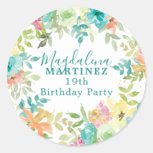 Summer Watercolor Floral Custom 19th Birthday  Classic Round Sticker