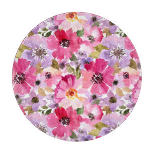 Summer Watercolor Floral Pattern Cutting Board