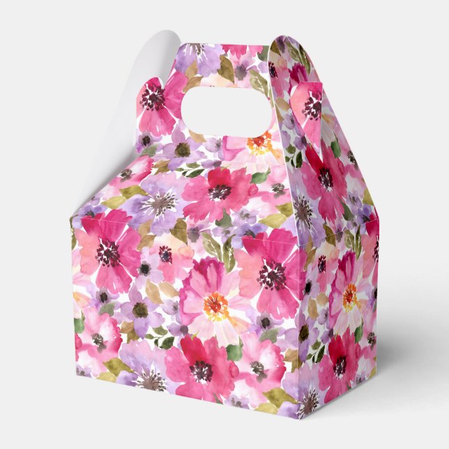 Summer Watercolor Floral Pattern Favor Box (Front Side)
