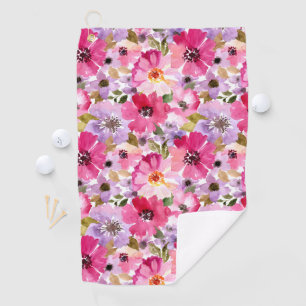 Summer Watercolor Floral Pattern Golf Towel