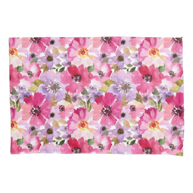 Summer Watercolor Floral Pattern Pillowcase (Front-Left)
