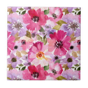 Summer Watercolor Floral Pattern Tile