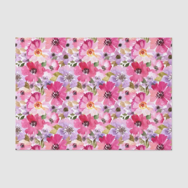 Summer Watercolor Floral Pattern Tissue Paper (Front)