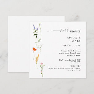Summer Watercolor Floral White Bridal Shower Invitation
