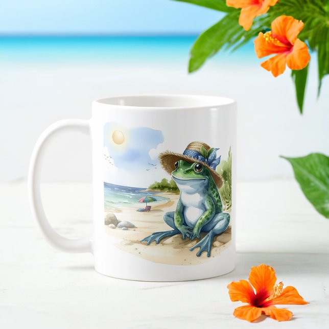 Summer Watercolor Frog on the beach  Coffee Mug (Creator Uploaded)