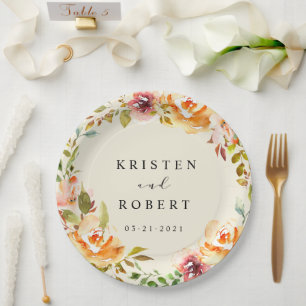 Summer Watercolor Garden Floral Wedding  Paper Plate