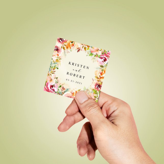 Summer Watercolor Garden Floral Wedding Square Sticker (Creator Uploaded)