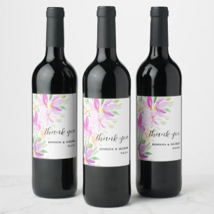 Summer Watercolor Hand-painted Flowers Monogram Wine Label