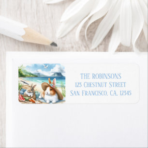 Summer Watercolor Rabbits on the beach