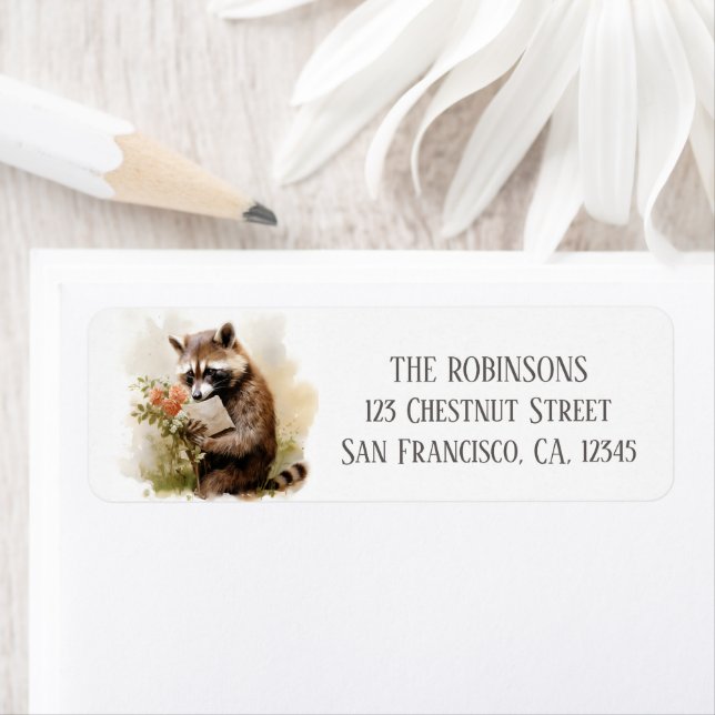 Summer Watercolor Raccoon - Adresse de retour (En situation)