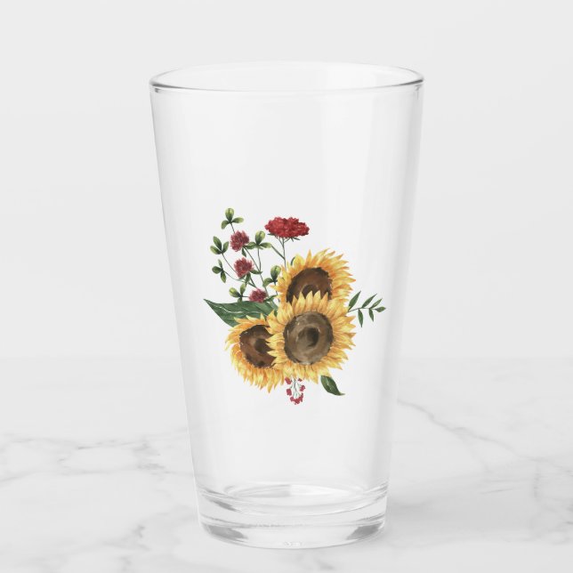 Summer Watercolor Sunflower Floral Glass (Front)