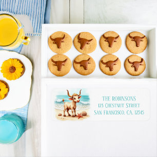 Summer Watercolor Texas Longhorn Calf Sea Starfish