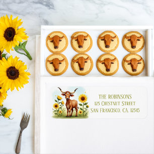 Summer Watercolor Texas Longhorn Calf Sunflower