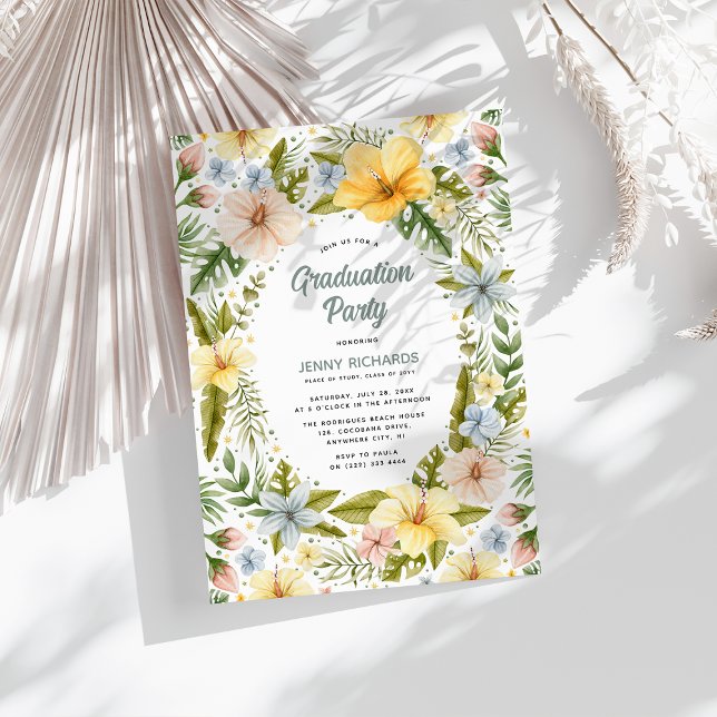 Summer Watercolor Tropical Floral Graduation Party Invitation (Creator Uploaded)