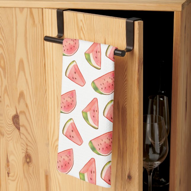 Summer Watercolor Watermelon Slices Kitchen Towel (Thirds Fold)